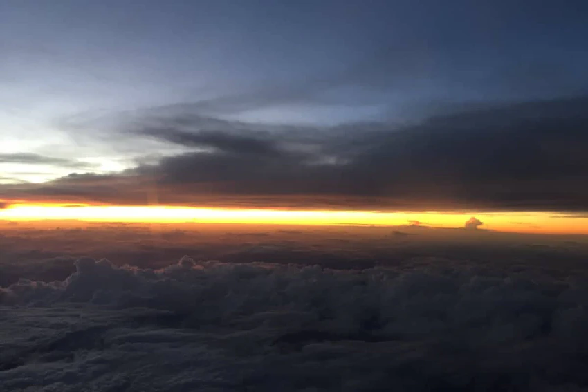 Sun setting as seen from an airplane