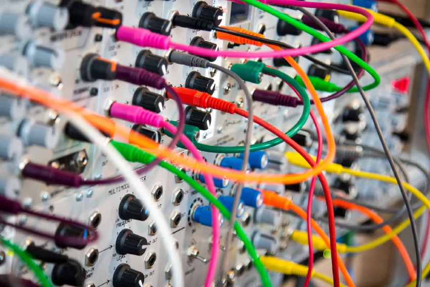 Jumble of cables connected to a board