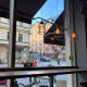 View onto Rådmansgatan in Stockholm from a coffee shop