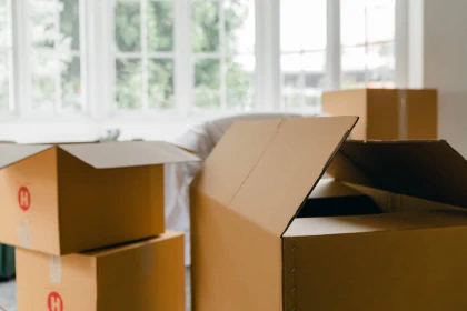 Unpacking boxes.